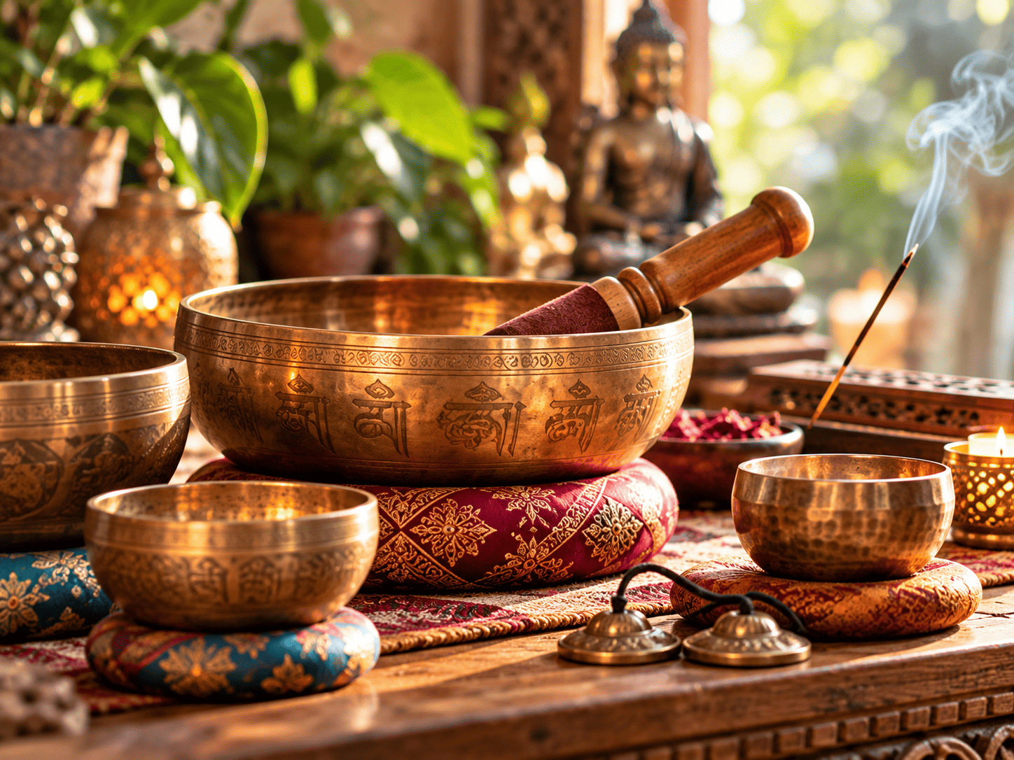Kalamkari Textilien aus Indien mit traditionellen Mustern und Farben