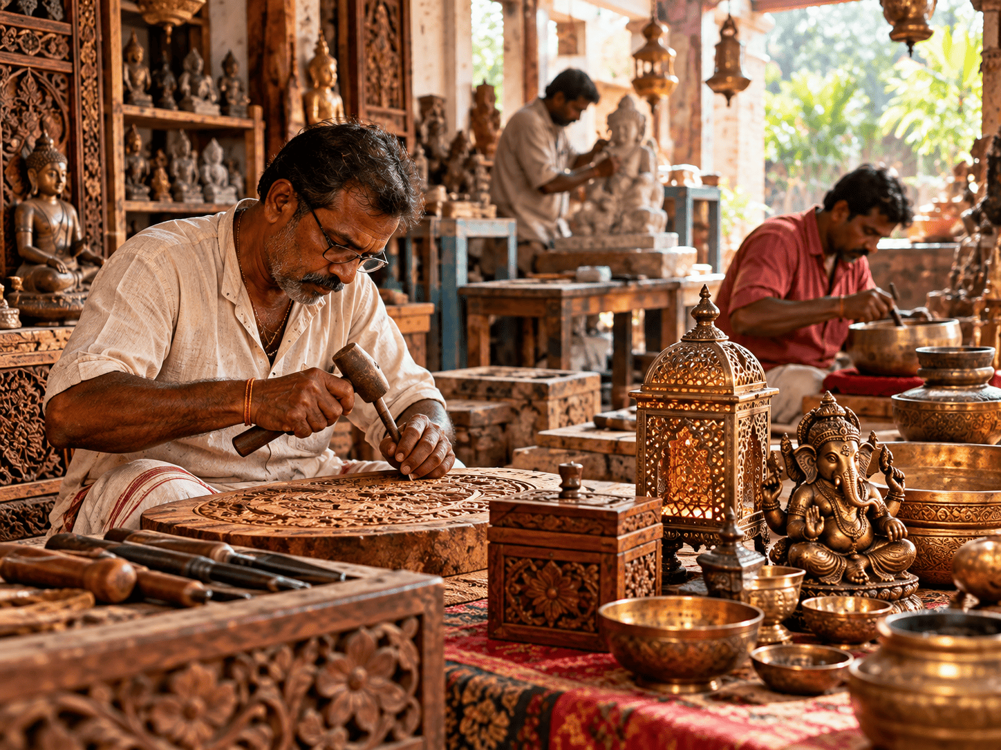 Indische Handwerkskunst – traditionelle Holzverarbeitung in Indien