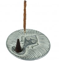 Speckstein- Räucherstäbchenhalter Rund mit Ganesha, 10cm.