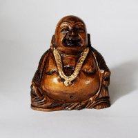 Lachender Buddha aus Holz, sitzend, dunkel, ca. 6,25 cm