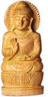 Buddha auf Lotus, segnend, aus Holz ca. 15 cm hoch