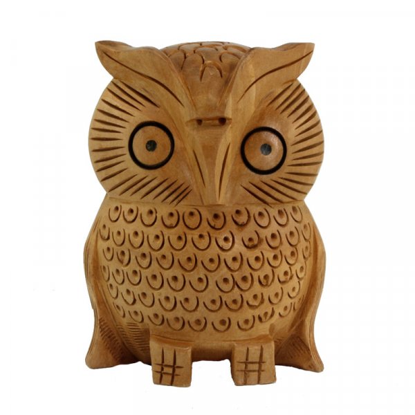 wooden owl, handcarved, flat, 10cm