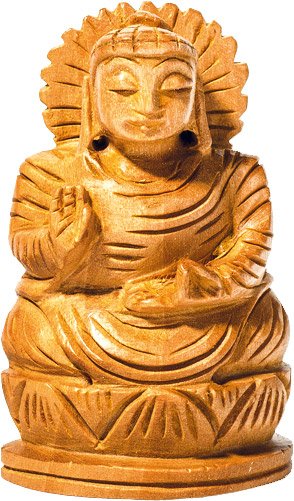 Holz - Buddha auf Lotus, segnend, ca 5 cm