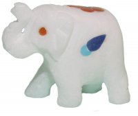 Alabaster- Elefant, R&uuml;ssel hoch mit Intarsien, 2,5 cm