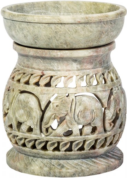 Duftlampe aus Speckstein mit Elefantenmotiven ca. 11 cm