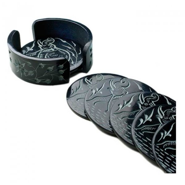 Glasuntersetzer "Elefant", 6er Set, Schwarz
