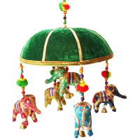 Dekokorb mit 5 Elefanten ca 22 cm grün