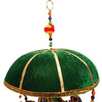 Dekokorb mit 5 Elefanten ca 22 cm grün