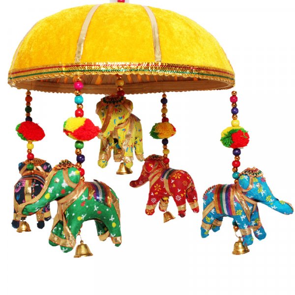 Dekokorb mit 5 Elefanten ca 22 cm gelb