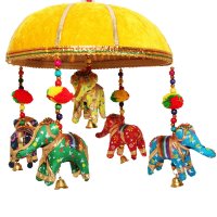 Dekokorb mit 5 Elefanten ca 22 cm gelb