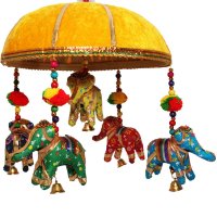 Dekokorb mit 5 Elefanten ca 22 cm gelb