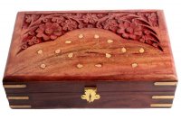 Holzbox mit Intarsien und Schnitzerei, ca 20x12x6 cm, 2...