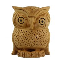 Eule aus Holz geschnitzt eckig 10 cm