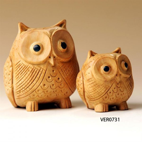 Holz-Eule in Kugelform, hell,  5 cm