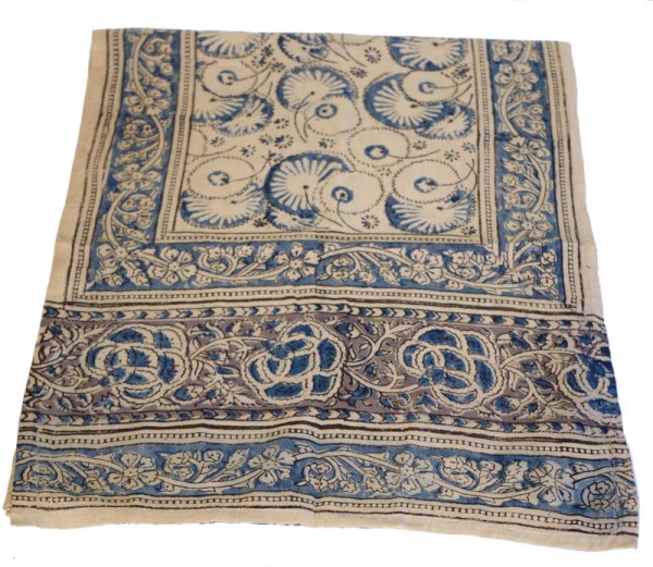 Kalamkarischals aus Baumwolle, 35x180 cm Indigoblau mit Paisley
