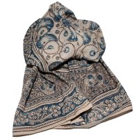 Kalamkarischals aus Baumwolle, 35x180 cm Indigoblau mit Paisley
