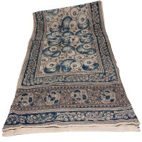Kalamkarischals aus Baumwolle, 35x180 cm Indigoblau mit Paisley