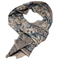 Kalamkarischals aus Baumwolle, 35x180 cm Indigoblau mit Paisley