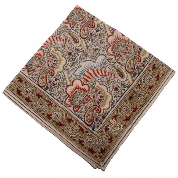 Kalamkari- Bandanatuch, 55x55 cm. Rot mit Pesley