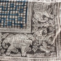 Kalamkari- Bandanatuch, 55x55 cm. Blau mit Elefanten
