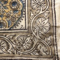Kalamkari- Bandanatuch, 55x55 cm. Gelb-Grün