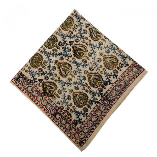 Kalamkari- Bandanatch, 55x55 cm. Grün-Blau-Rot