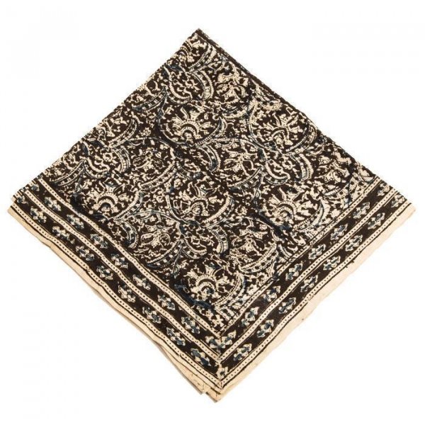 Kalamkari- Bandanatuch, 55x55 cm. Schwarz mit Blüten