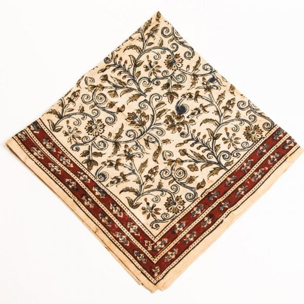 Kalamkari- Bandanatch, 55x55 cm.  Rostbraun Grün