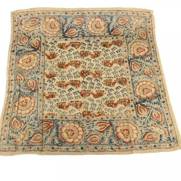 Kalamkari- Bandanatch, 55x55 cm. Rot Blau mit Minielefanten