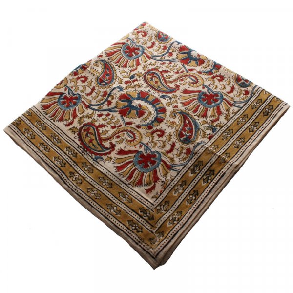 Kalamkari- Bandanatuch, 55x55 cm. Rot Blau mit Pesley
