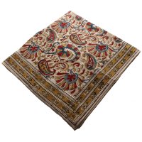 Kalamkari- Bandanatuch, 55x55 cm. Rot Blau mit Pesley
