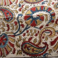 Kalamkari- Bandanatuch, 55x55 cm. Rot Blau mit Pesley