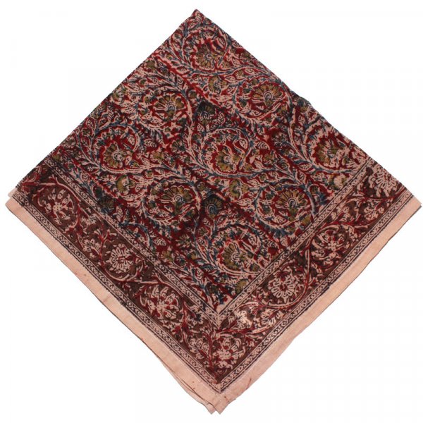 Kalamkari- Bandanatuch, 55x55 cm.  Rot mit Blumen