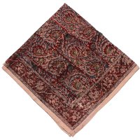 Kalamkari- Bandanatuch, 55x55 cm.  Rot mit Blumen