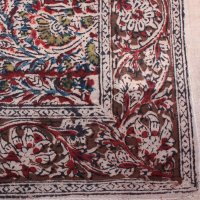 Kalamkari- Bandanatuch, 55x55 cm.  Rot mit Blumen