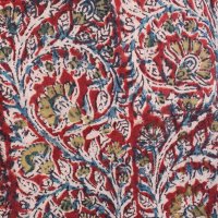 Kalamkari- Bandanatuch, 55x55 cm.  Rot mit Blumen