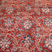 Kalamkari- Bandanatch, 55x55 cm. Rot mit Blumen und Elefanten