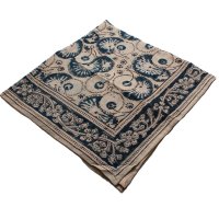 Kalamkari- Bandanatucher, 55x55 cm. Indigoblau mit Blumen