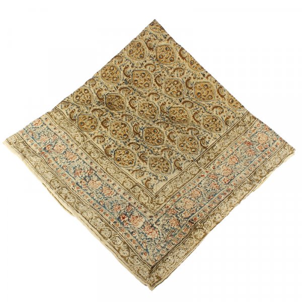 Kalamkari- Tuch, 110x110 cm, Grün-Gelb-Blau