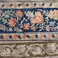 Kalamkari- Tuch, 110x110 cm, Grün-Gelb-Blau