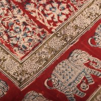Kalamkari Tuch 110x110cm,Rot mit Elefanten