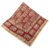 Kalamkari Tuch 110x110cm,Rot mit Elefanten