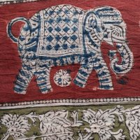 Kalamkari Tuch 110x110cm,Rot mit Elefanten