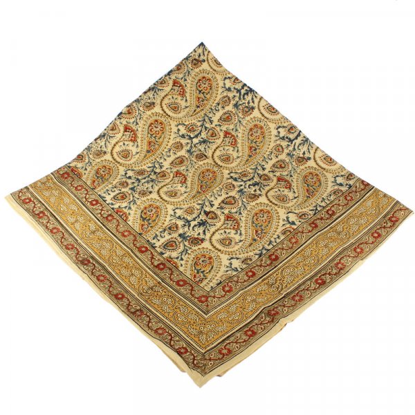 Kalamkari Tuch 110x110cm, Pesley, Gelb-Blau