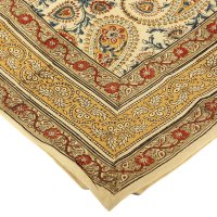 Kalamkari Tuch 110x110cm, Pesley, Gelb-Blau