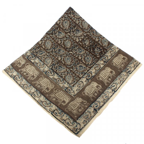 Kalamkari Tuch 110x110cm, Schwarz.Blau mit Elefanten