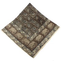 Kalamkari Tuch 110x110cm, Schwarz.Blau mit Elefanten