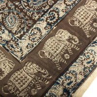 Kalamkari Tuch 110x110cm, Schwarz.Blau mit Elefanten