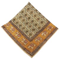 Kalamkari Tuch 110x110cm, Grün-Blau-Gelb mit Elefanten