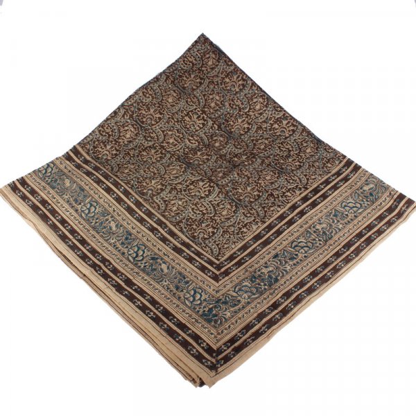 Kalamkari Tuch 110x110cm, Schwarz-Blau